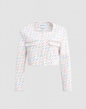 White Urban Revivo Multicolor Letter Print Rhinestone Detail Women's Jacket | VDGOSK-947