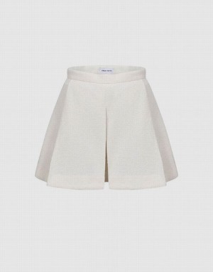 White Urban Revivo Pleated Mini Knitted A-Line Women's Skirts | KZUYMJ-076