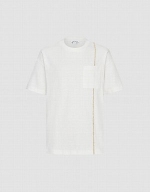 White Urban Revivo Pocket Patched Crew Neck Men's T-Shirts | NTSKQE-835