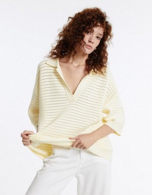 White Urban Revivo Pointelle Knitted Top Women's Cardigan | ICNBTZ-309