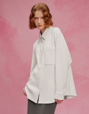 White Urban Revivo Press Buttoned Oversized Women's Shirts | EFWRVX-234