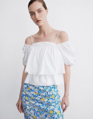 White Urban Revivo Puff Sleeve Off-Shoulder Overhead Women's Blouse | MTVKGP-106