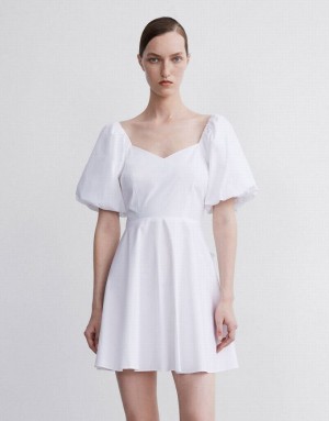 White Urban Revivo Puff Sleeve Women's Short Dress | QCTDYL-567