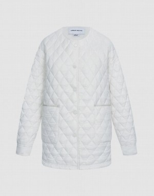 White Urban Revivo Quilted Statement Collar Winter Women's Coats | VRMZFX-645