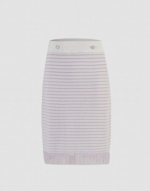 White Urban Revivo Raw Hem Knitted Women's Skirts | RJNKDG-364