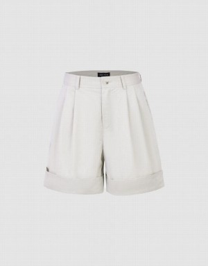 White Urban Revivo Roll Up Hem Regular Women's Shorts | VQWNIX-689