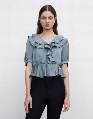 White Urban Revivo Ruffle Women's Blouse | ASRWIX-593