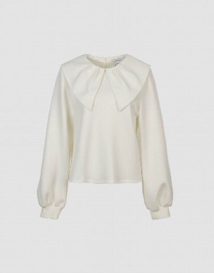 White Urban Revivo Sailor Collar Knitted Women's Blouse | PEOWMC-716