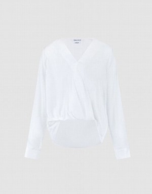 White Urban Revivo Silk Effect Wrap Women's Blouse | UGRDBP-921