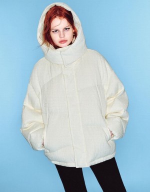 White Urban Revivo Stand Collar Women's Puffer Jacket | RHOLKT-180