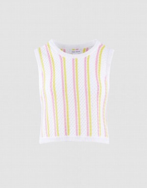 White Urban Revivo Striped Knitted Women's Tank Top | PIOSFM-162