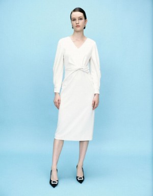 White Urban Revivo Surplice Front Straight Women's Dress | SEVRGN-195