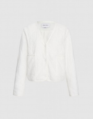 White Urban Revivo Textured Contrast Tim Winter Women's Coats | RVYLGX-839