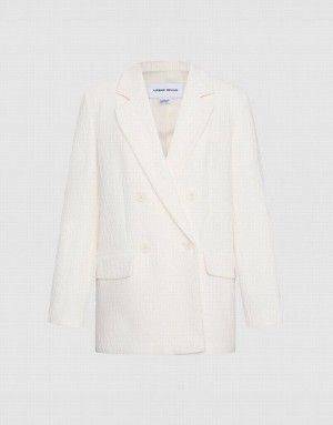 White Urban Revivo Textured Double Breasted Women's Blazers | ZFMPGY-615