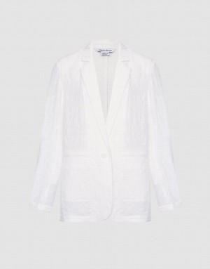 White Urban Revivo Textured Single Breasted Women's Blazers | GVZHBS-948