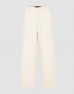 White Urban Revivo Textured Wide-Leg Women's Pants | JXBPOL-694