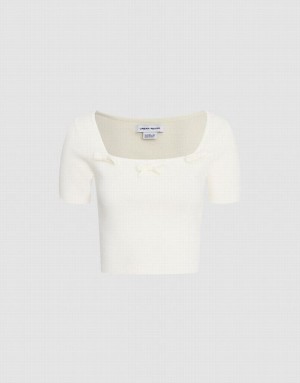 White Urban Revivo Tie Front Fitted Tee Women's Cardigan | NYARCS-016