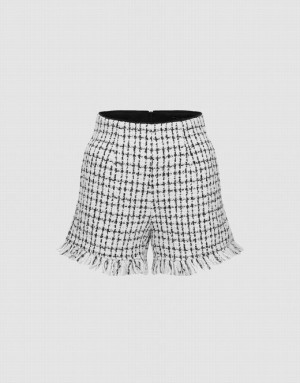 White Urban Revivo Tweed Raw Hem Women's Shorts | TMLXBE-276