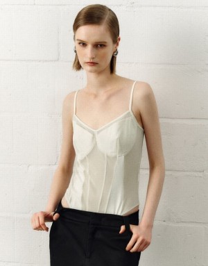 White Urban Revivo V-Neck Women's Camisole | SFUMVR-123