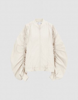 White Urban Revivo Zipper Front Oversized Women's Jacket | WVDPGJ-139