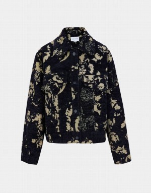 Yellow Urban Revivo Abstract Print Button Up Women's Jacket | LKBOXR-539