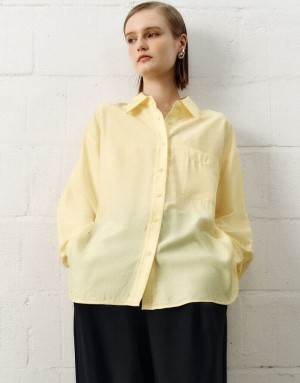 Yellow Urban Revivo Button Up Straight Women's Shirts | OYIZHA-678