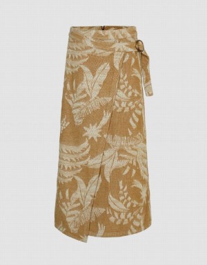 Yellow Urban Revivo Printed Midi A-Line Women's Denim Skirt | KNFSOQ-015