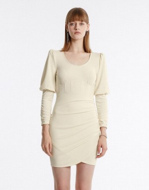 Yellow Urban Revivo Ruched Women's Knitted Dress | BPXSKO-579