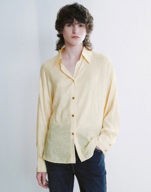 Yellow Urban Revivo Textured Button Up Straight Women's Shirts | JLUGVX-582