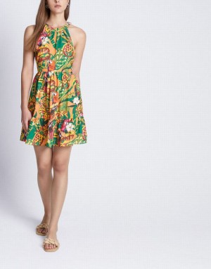 Yellow Urban Revivo Tropical Print Sleeveless Sun Women's Casual Dress | NAZMPE-183