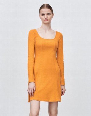 Yellow Urban Revivo U Neck A-Line Women's Dress | UHKIXY-890