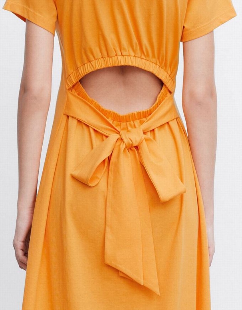 Apricot Urban Revivo Cut Out Back Midi Women's Midi Dress | XLAVBJ-517