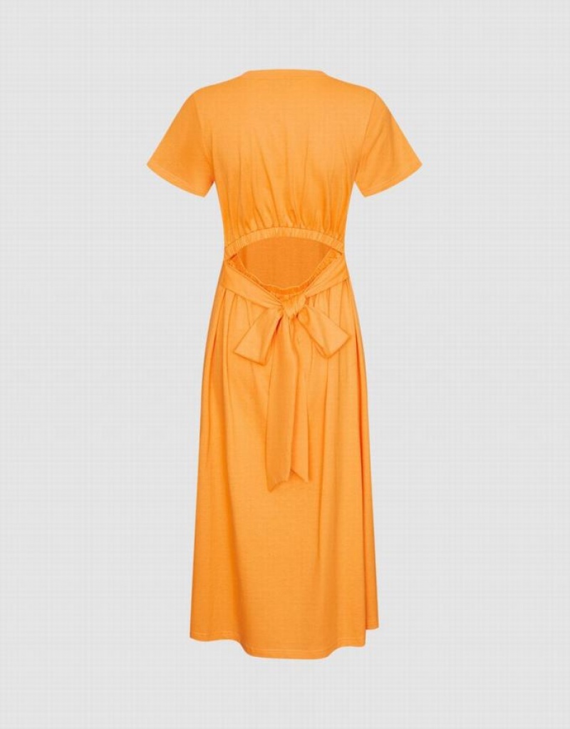 Apricot Urban Revivo Cut Out Back Midi Women's Midi Dress | XLAVBJ-517