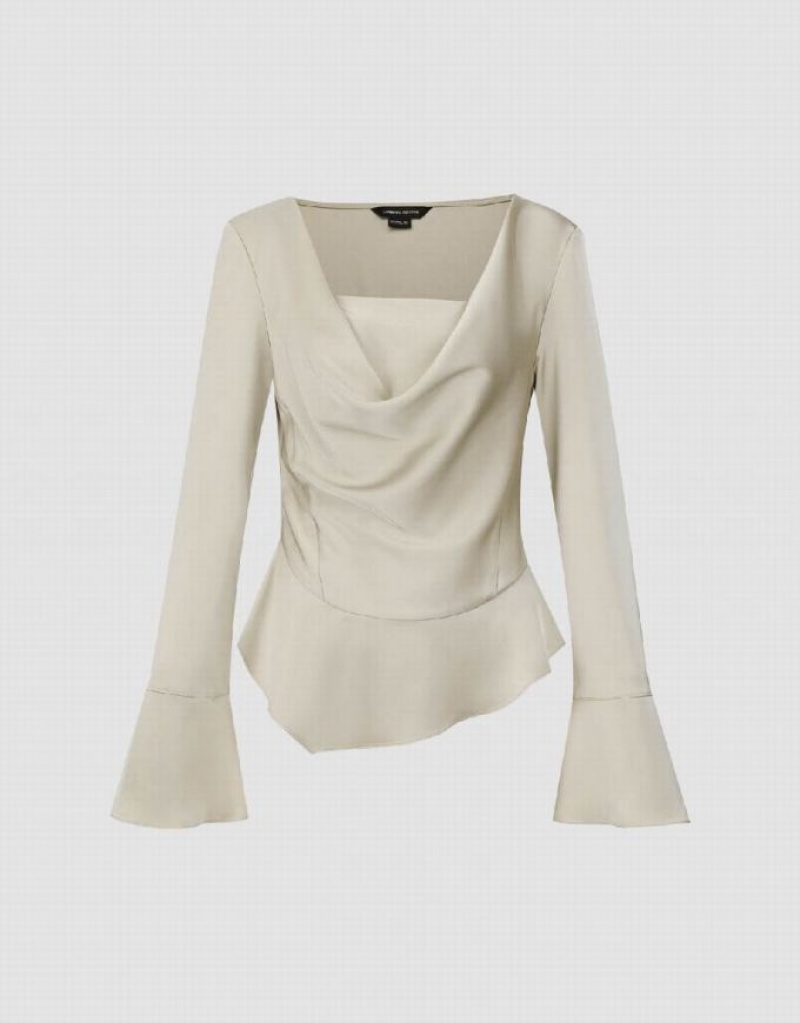 Beige Urban Revivo Cowl Neck Overhead Women's Blouse | MDQGLC-285