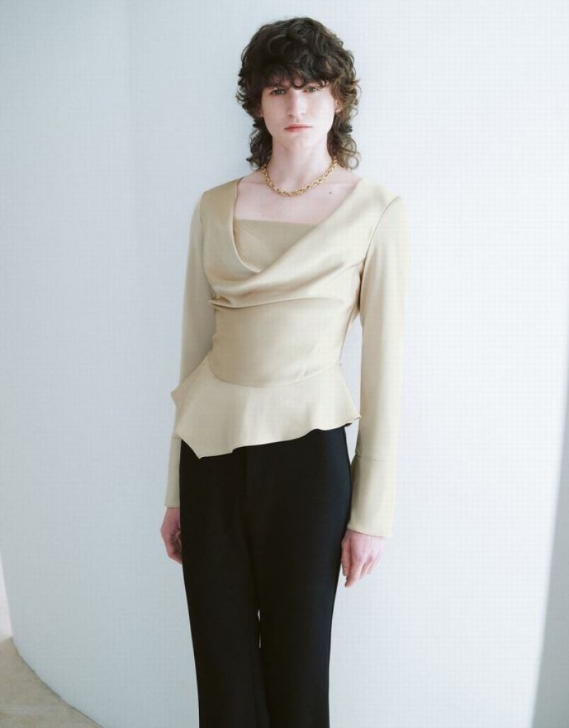 Beige Urban Revivo Cowl Neck Overhead Women's Blouse | MDQGLC-285