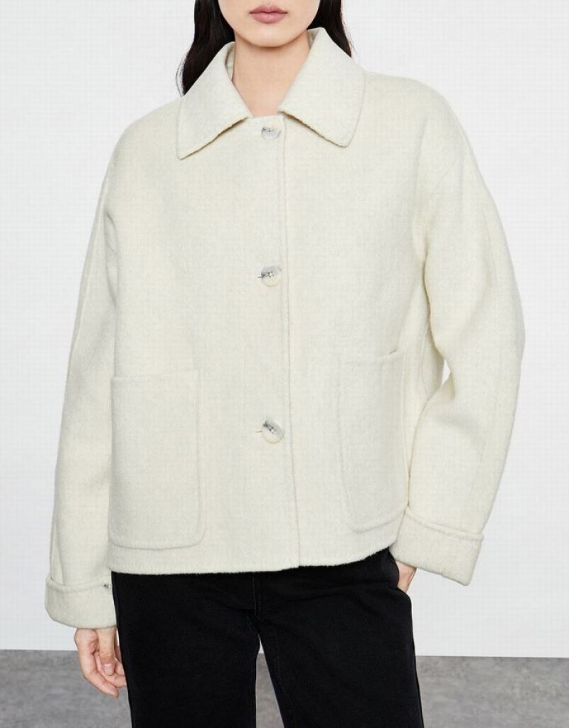 Beige Urban Revivo Cropped Woolen Women's Jacket | OWVFTM-106