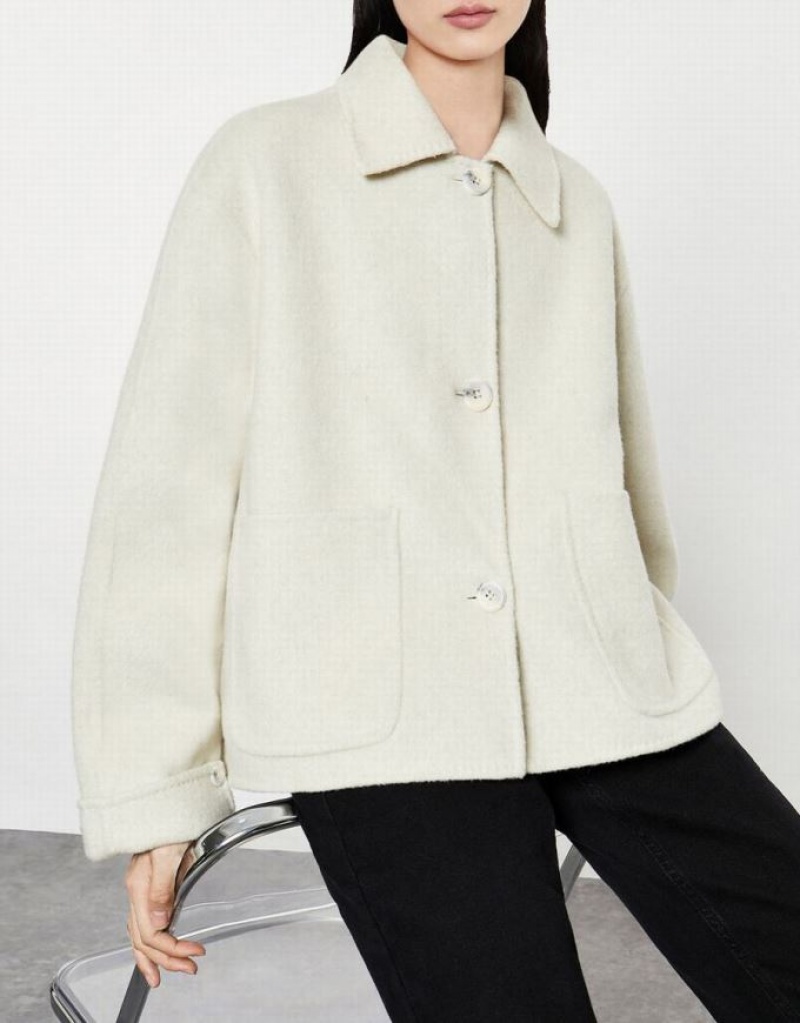 Beige Urban Revivo Cropped Woolen Women's Jacket | OWVFTM-106