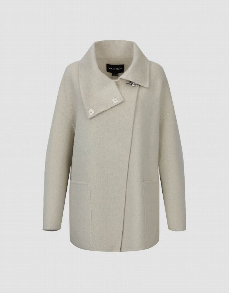 Beige Urban Revivo Stand Collar Straight Women's Coats | BIVSGA-875