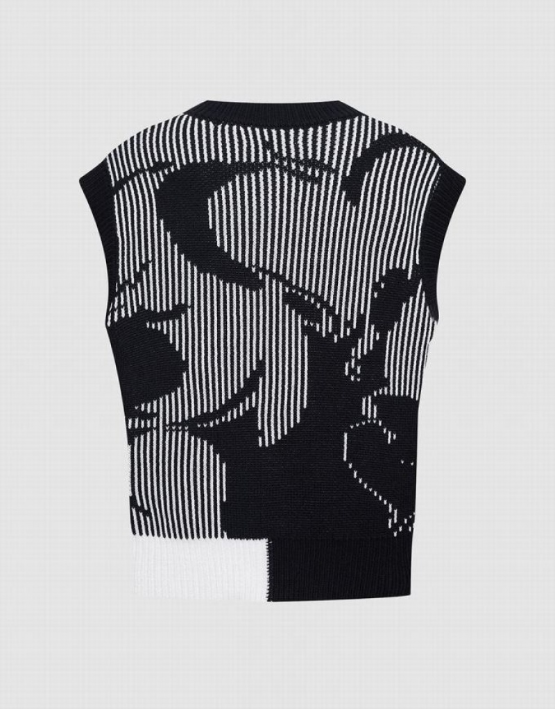 Black Urban Revivo Abstract Pattern Women's Tank Top | EFYVUA-432