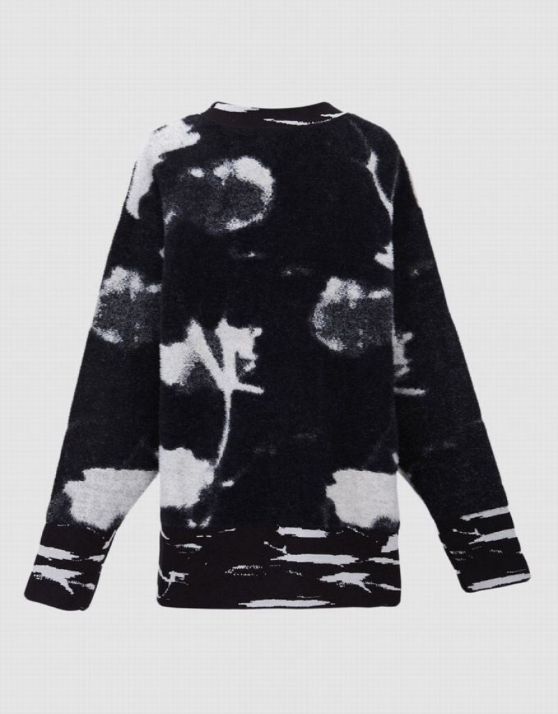 Black Urban Revivo Abstract Print Women's Sweaters | FDMUTH-136