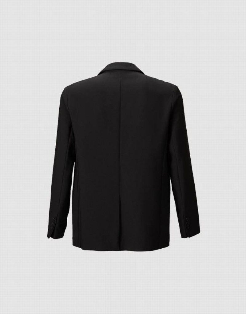 Black Urban Revivo Bird Print Men's Blazers | HCMKWS-397