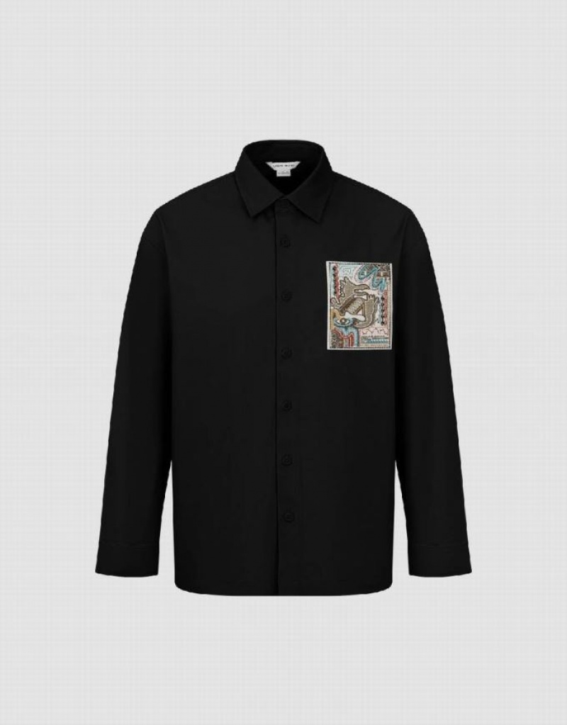 Black Urban Revivo Button Up Loose Men's Shirts | UVHRLC-341