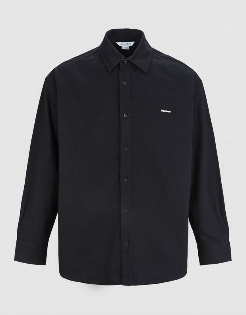 Black Urban Revivo Button Up Loose Men's Shirts | RVZWYE-612