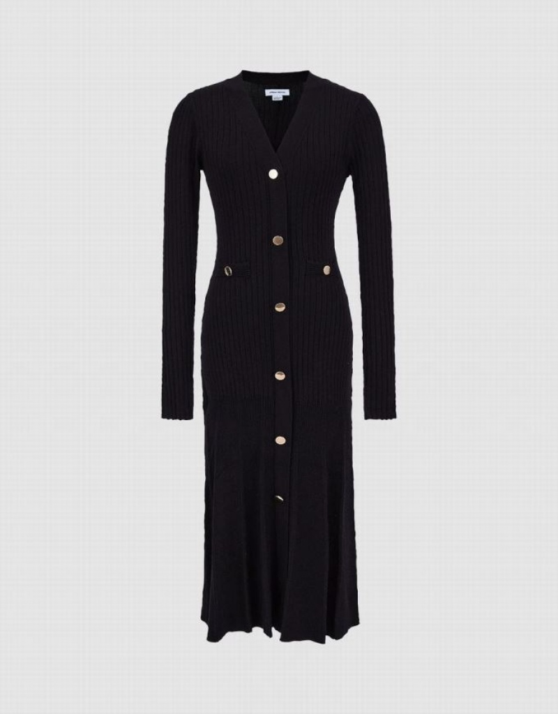 Black Urban Revivo Button Up Midi Women's Knitted Dress | DOANQI-670