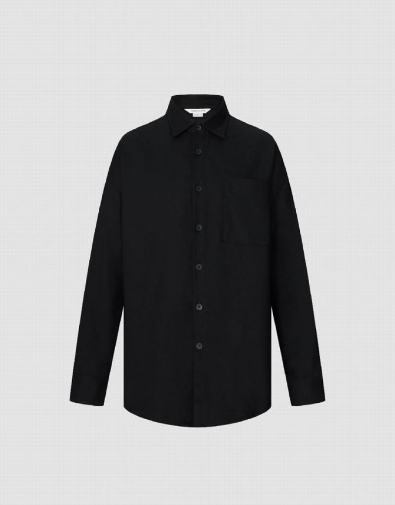 Black Urban Revivo Button Up Oversized Men\'s Shirts | ICTAND-940