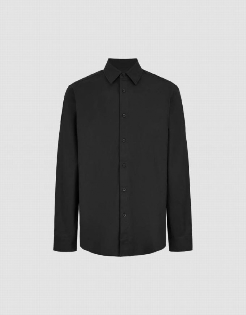 Black Urban Revivo Button Up Straight Men's Shirts | BKPSCY-598