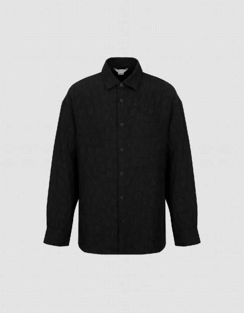 Black Urban Revivo Button Up Textured Loose Men's Shirts | VMYUEF-871