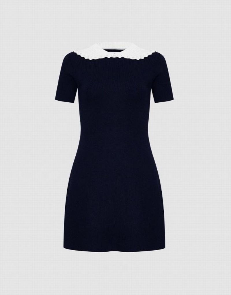 Black Urban Revivo Contrast Collar Women\'s Knitted Dress | XYWIDQ-573