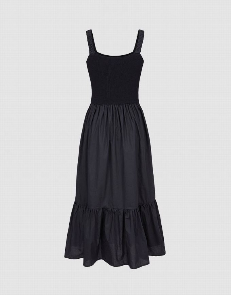 Black Urban Revivo Contrast Ruffle Women's Knitted Dress | ULZRWS-718