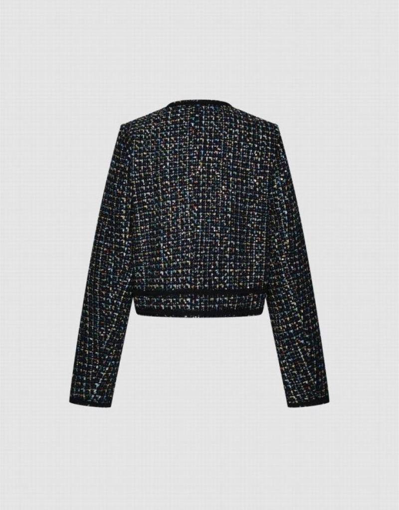 Black Urban Revivo Contrast Trim Tweed Women's Jacket | CLWSDX-902